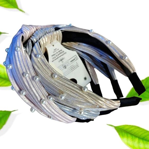 Bow Fancy Set of 3 Pastel Metallic Pearl Embellished Top Knot Headbands NWT - Picture 2 of 13